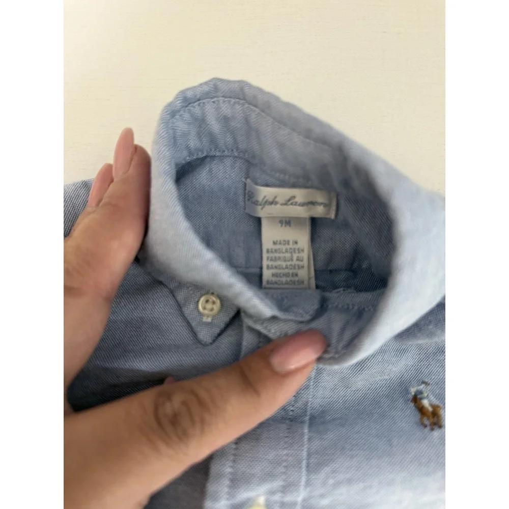 Ralph Lauren Button Down Shirt Kids 9M Blue Long Sleeve Oxford Cotton Pony Logo